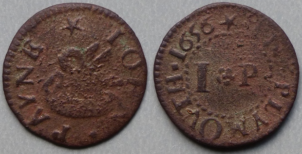 Plymouth, John Payne 1656 farthing